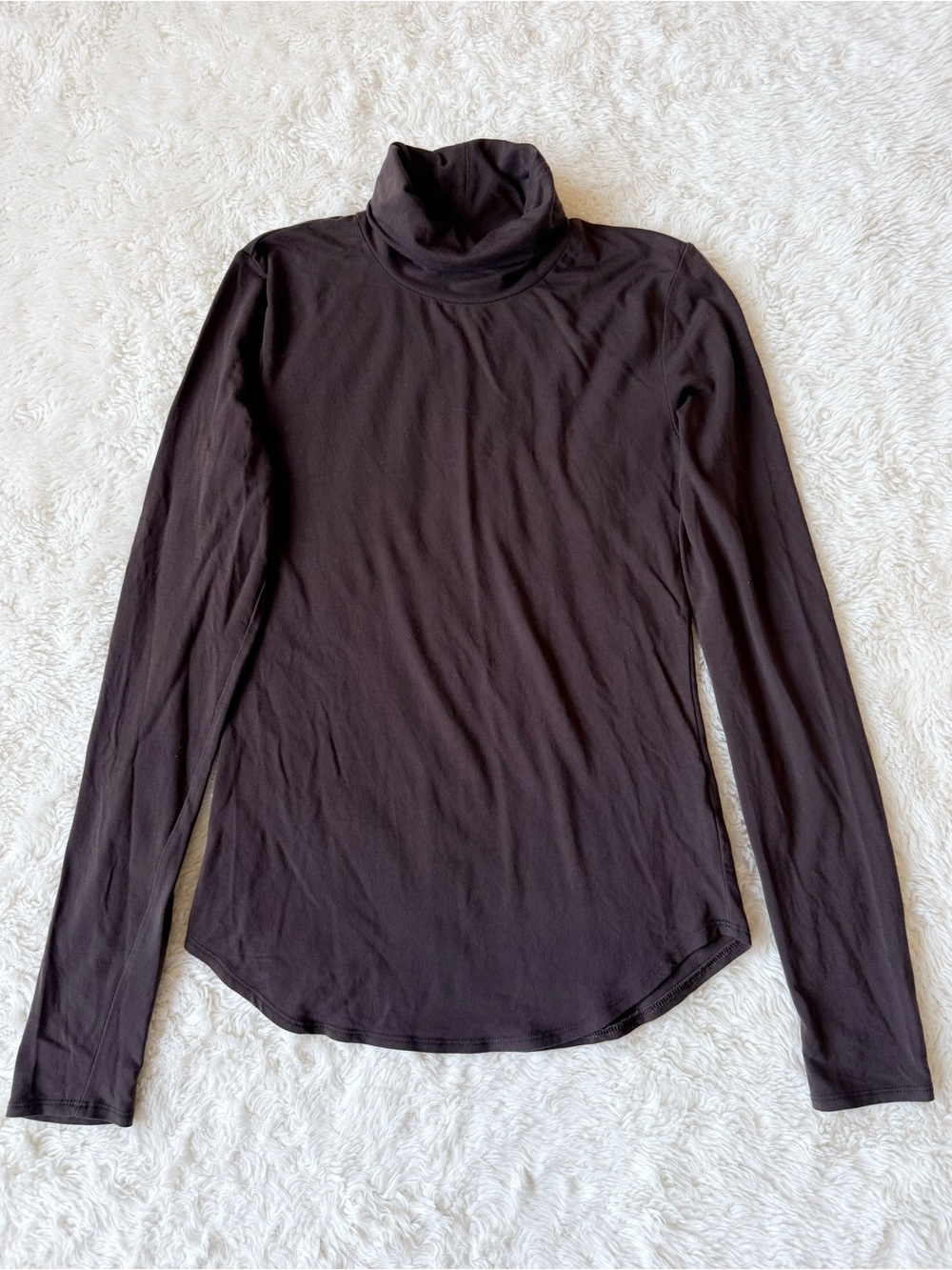 Babaton Aritzia Woman Brown Stretch Fabric Turtleneck Long Sleeve MEDIUM Minimal - Picture 2 of 7
